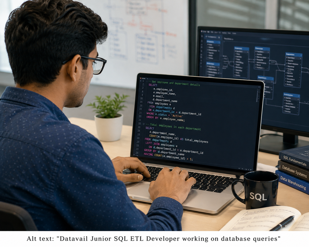 Datavail Junior SQL/ETL Developer working on database queries