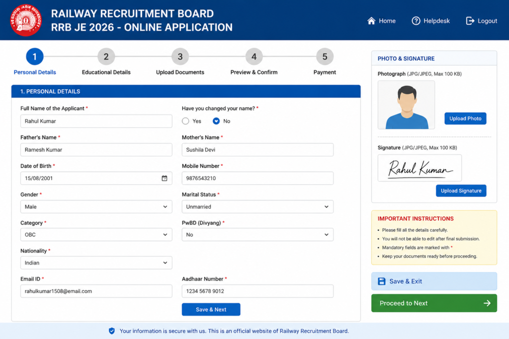 RRB JE 2026 Application Process