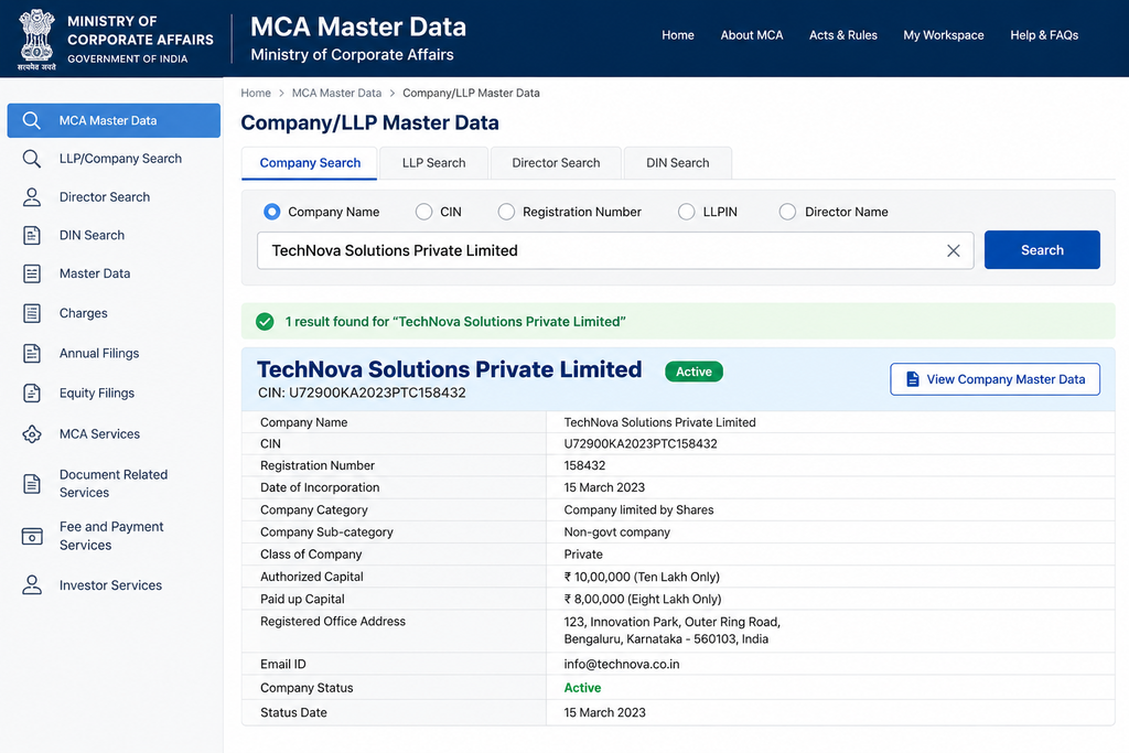 Verify Company MCA Portal